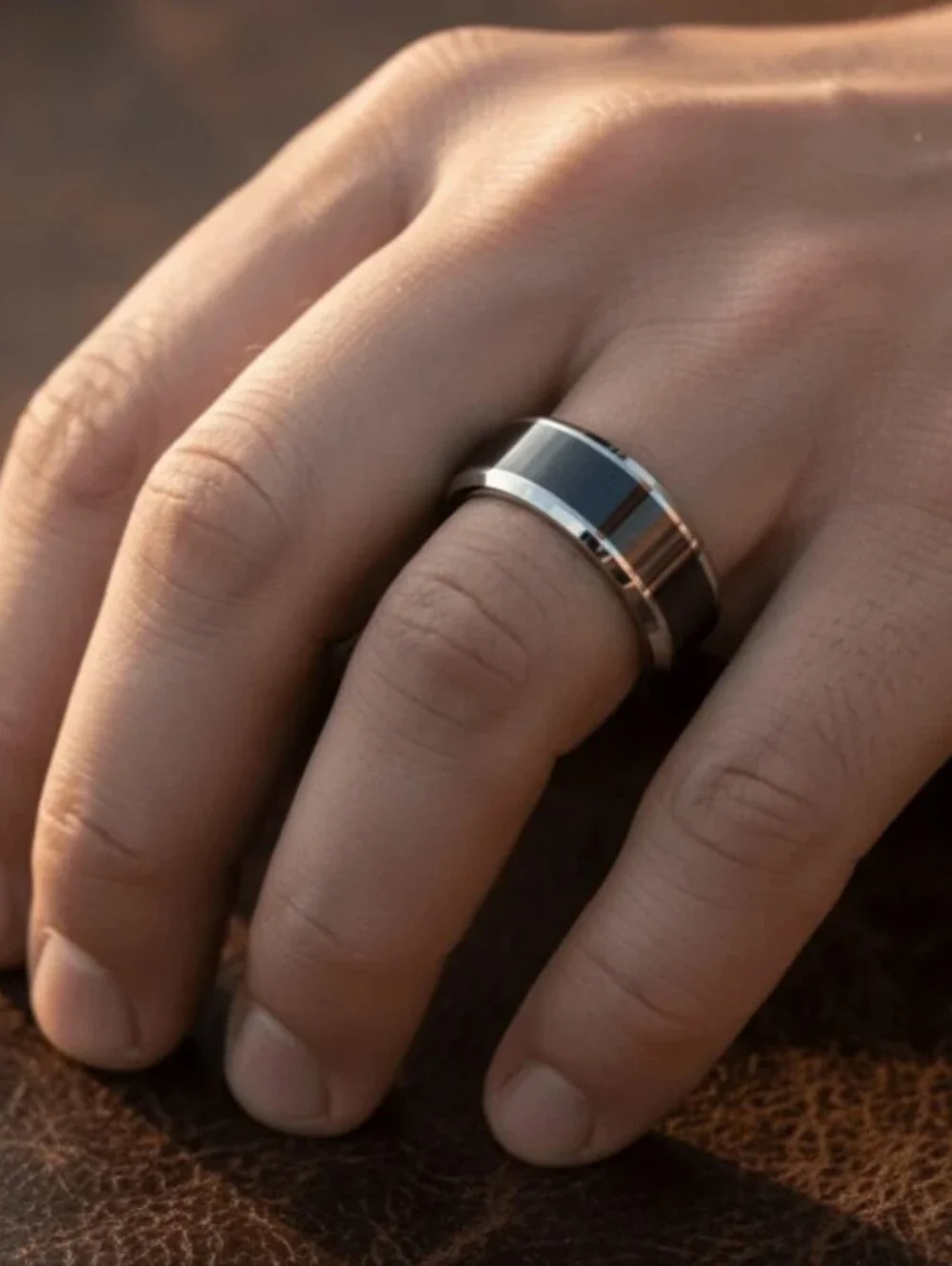 Black and Silver Titanium Steel Men's Ring Band Size 7 & 11